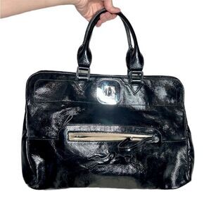 Longchamp black patent leather turn lock large hobo bag luxurious